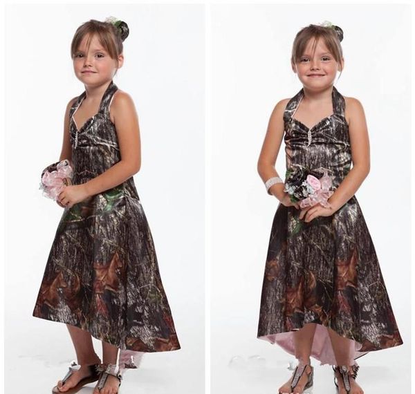 girl's dresses boho camo flower girls dress halter backless high low style wedding party vestidos beach summer junior bridesmaid, Red;yellow